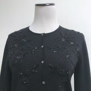 Banana Republic black beaded embroidered cardigan sweater dressy silk lined S